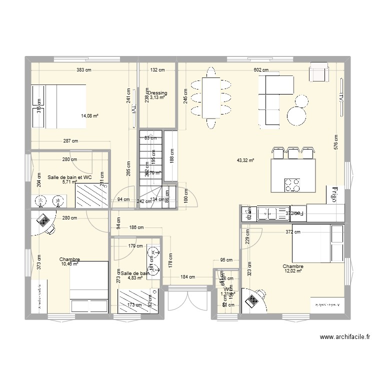 Plan V2. Plan de 9 pièces et 98 m2