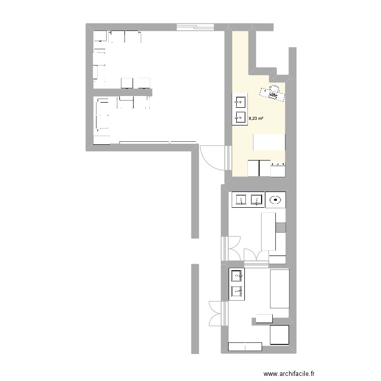 cab. Plan de 1 pièce et 8 m2