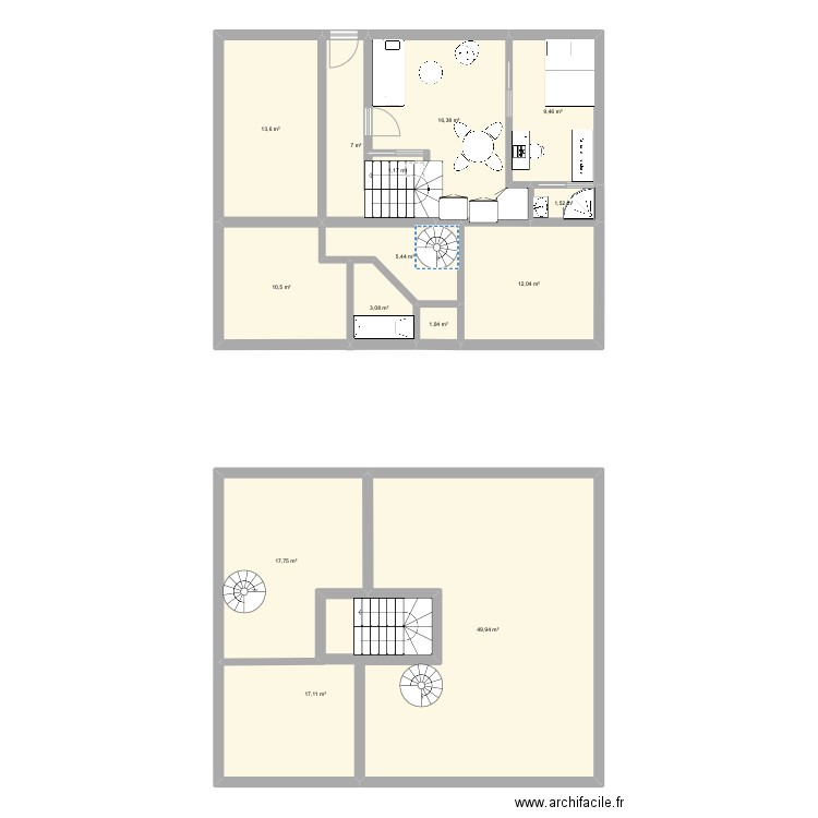 En cours. Plan de 14 pièces et 166 m2