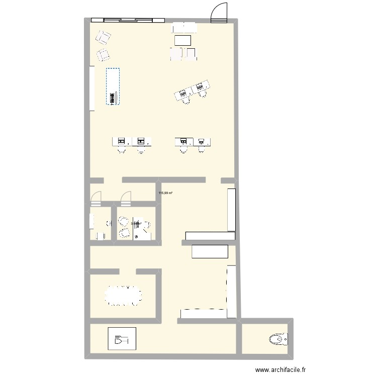 ocl. Plan de 2 pièces et 127 m2