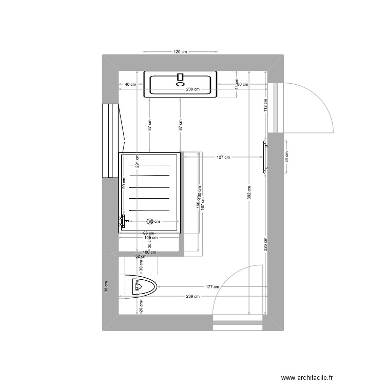 salle de bains R+1 V2. Plan de 1 pièce et 9 m2