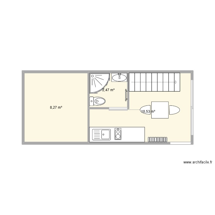 Studio - option 2. Plan de 3 pièces et 21 m2