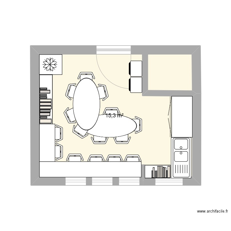 cuisine Api. Plan de 1 pièce et 15 m2