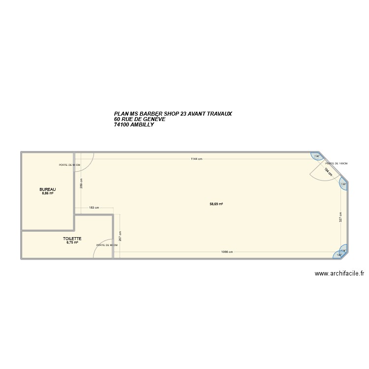 PLAN MS BARBER AVANT TRAVAUX. Plan de 3 pièces et 74 m2