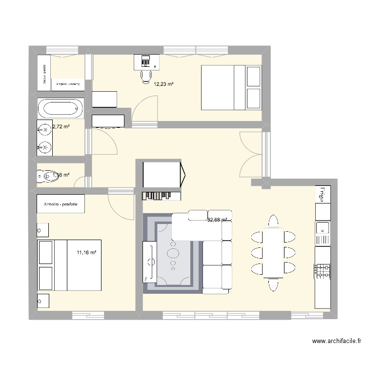 BARON. Plan de 5 pièces et 60 m2