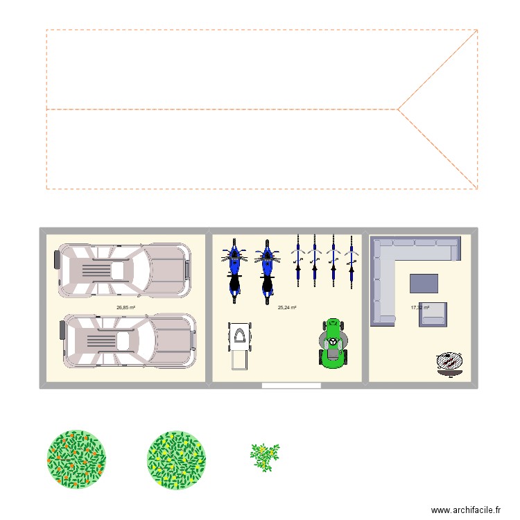 Garage 1. Plan de 3 pièces et 69 m2