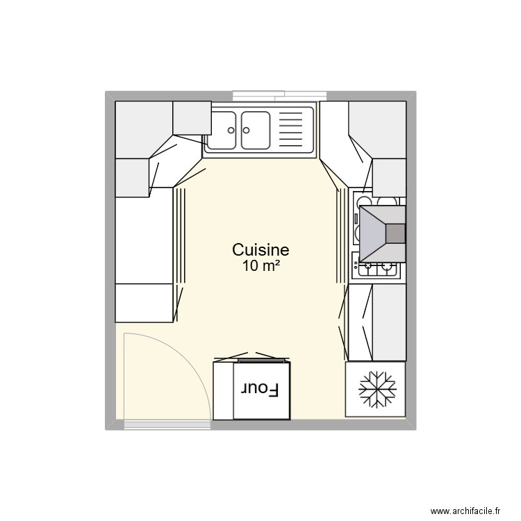 Cuisine. Plan de 1 pièce et 10 m2