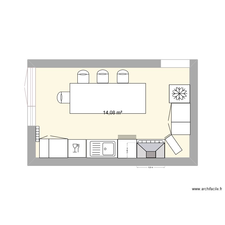 1er essai. Plan de 1 pièce et 14 m2