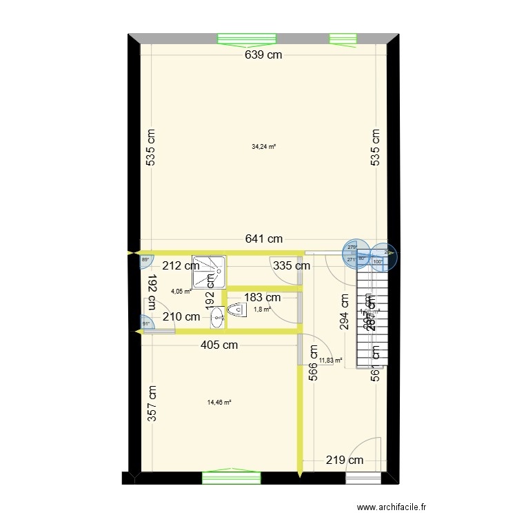 vue en plan 1ier etage Varey. Plan de 6 pièces et 68 m2