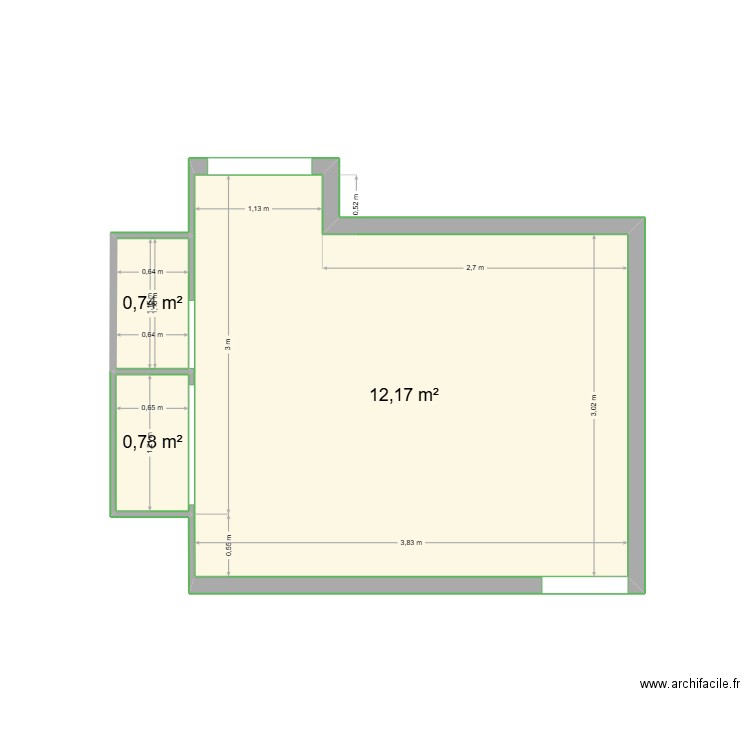 chambre 2. Plan de 3 pièces et 14 m2