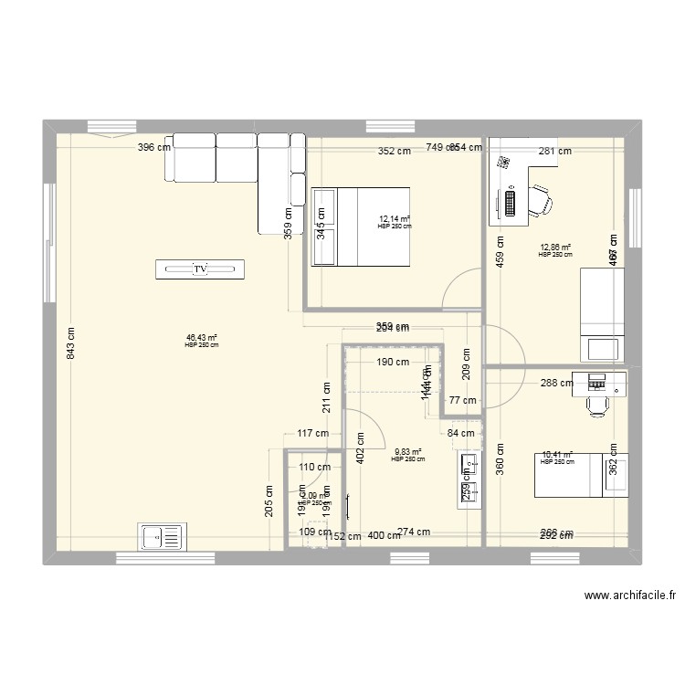 233. Plan de 6 pièces et 94 m2