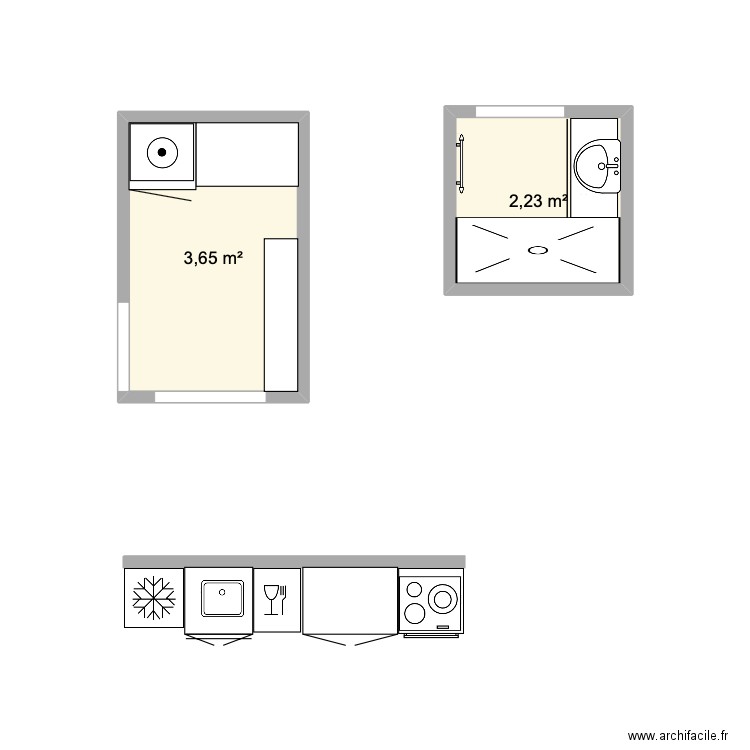 plan Gabrielle. Plan de 2 pièces et 6 m2