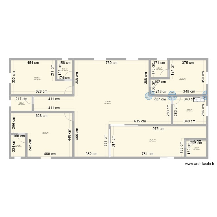 5 pièces. Plan de 11 pièces et 185 m2