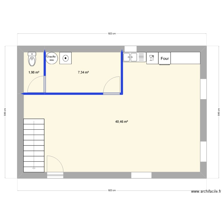 rez-de-chaussée Leyrieu. Plan de 3 pièces et 50 m2