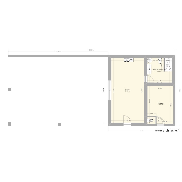 garage babar. Plan de 4 pièces et 54 m2