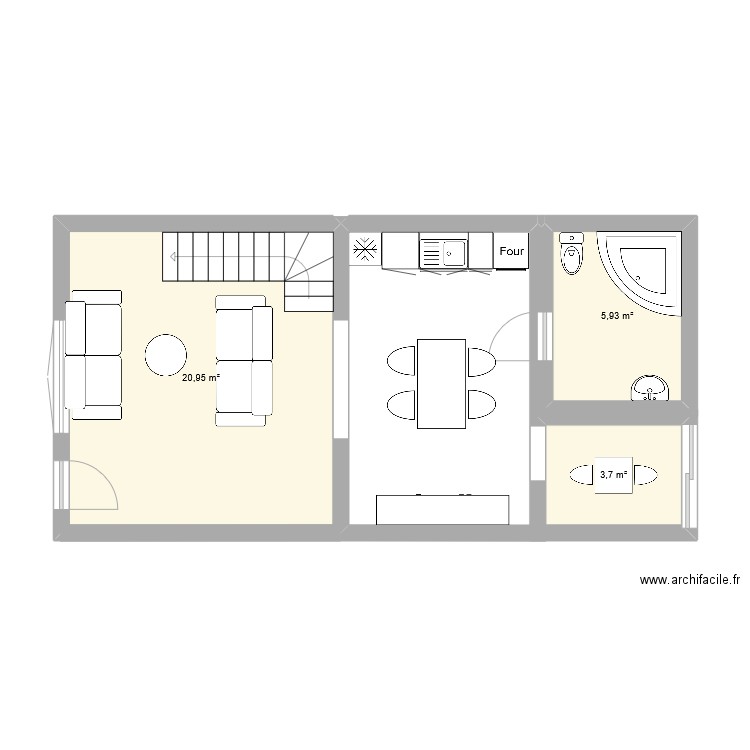 travaux extension 2. Plan de 3 pièces et 31 m2