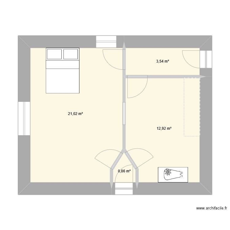 Chambre. Plan de 4 pièces et 38 m2