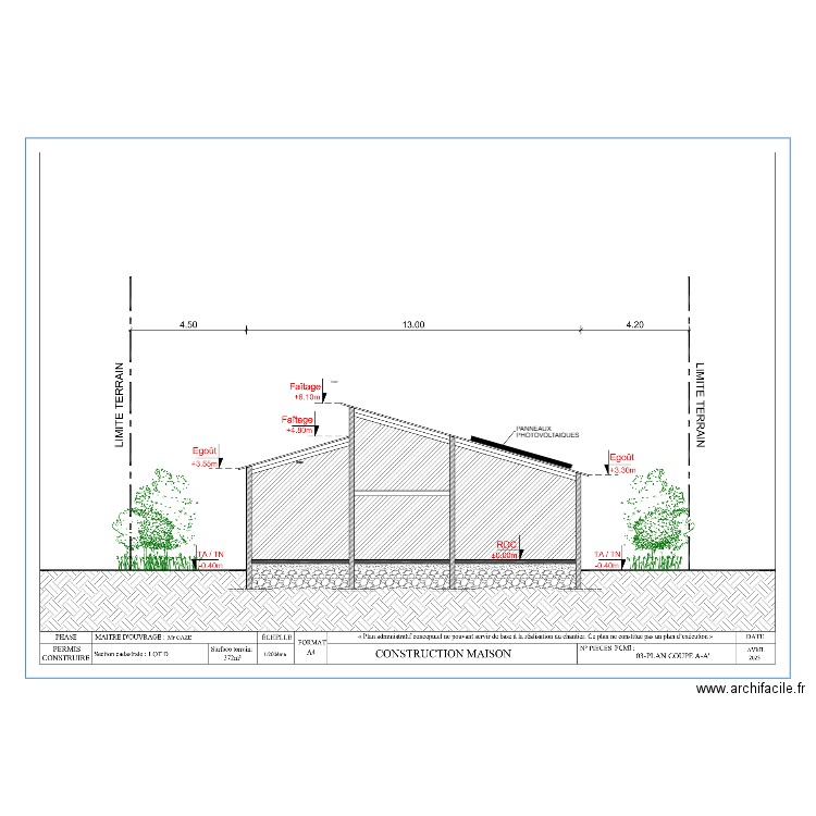 PLAN COUPE A-A'. Plan de 0 pièce et 0 m2