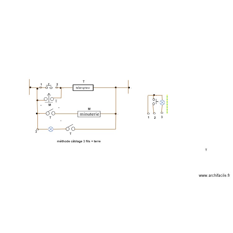 cablage minuterie associée a un télérupteur sur 3 fils. Plan de 0 pièce et 0 m2