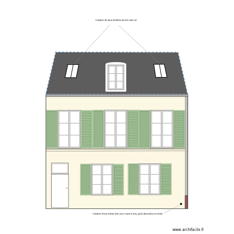 Facade. Plan de 1 pièce et 1 m2