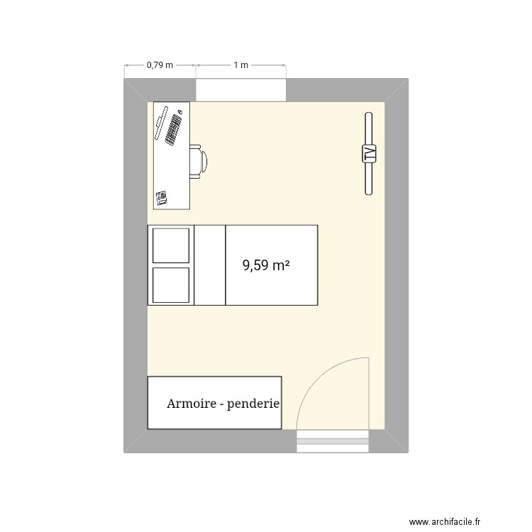 Chambre bernardo. Plan de 1 pièce et 10 m2