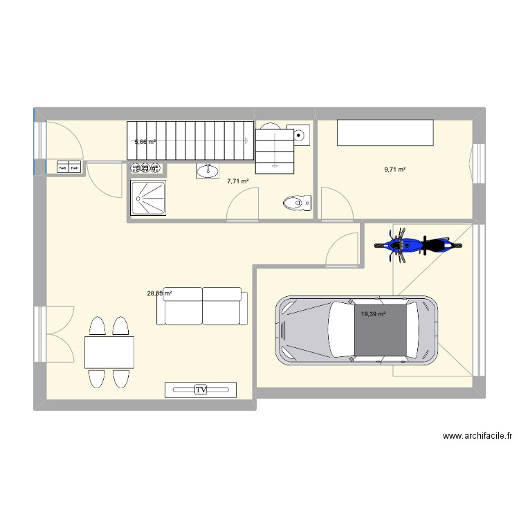 SJDV3 RDC v2. Plan de 6 pièces et 71 m2