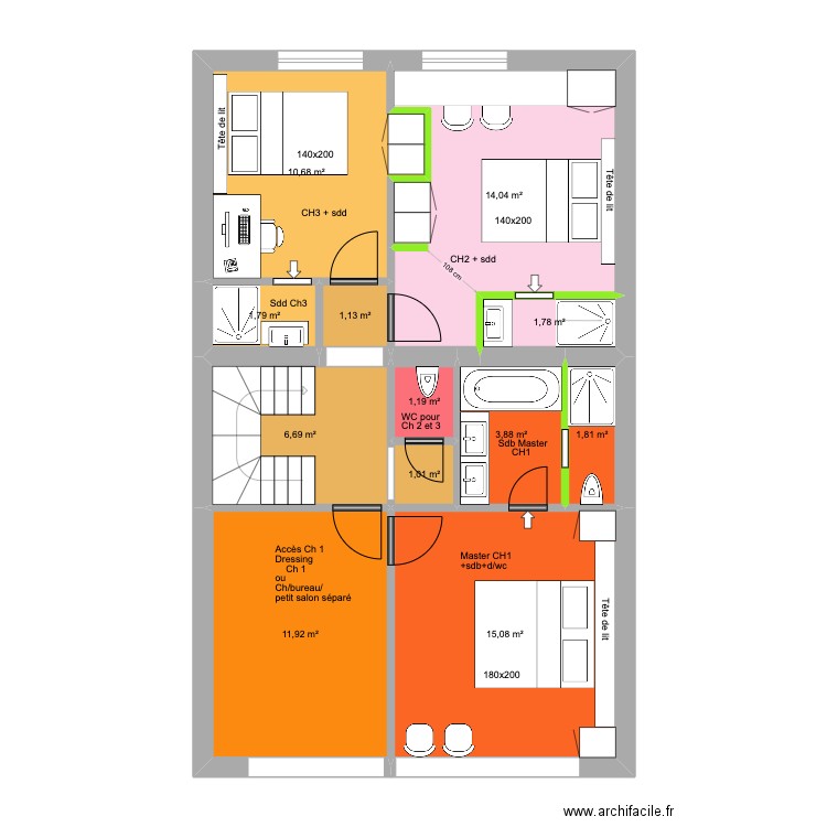 Victor Gilsoul Rez+1 Unif V3. Plan de 12 pièces et 71 m2