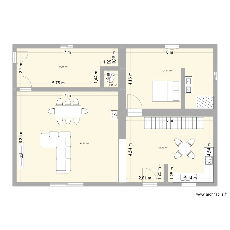 Projet maison. Plan de 5 pièces et 114 m2