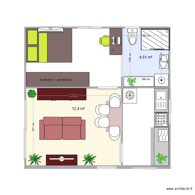 STUDIO KRYSS. Plan de 2 pièces et 17 m2