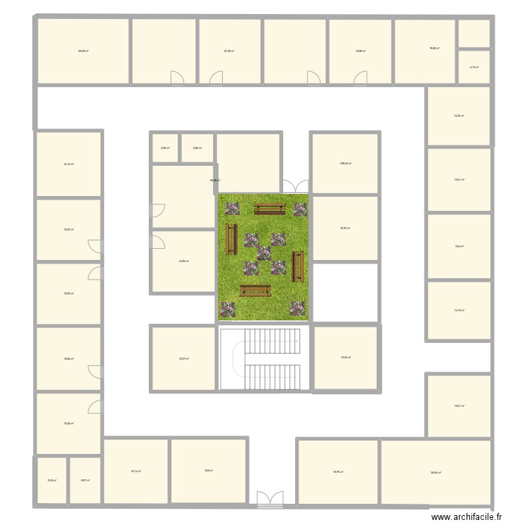 pavillon. Plan de 30 pièces et 510 m2