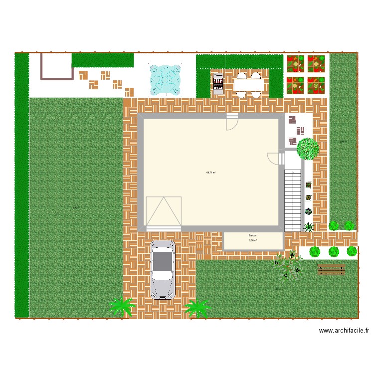 Extérieur RP Tarbes. Plan de 2 pièces et 74 m2