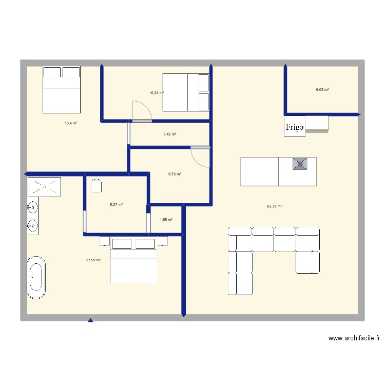 PROJET 3. Plan de 9 pièces et 142 m2