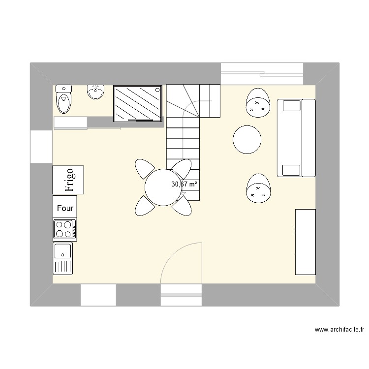 crèche à cochon. Plan de 1 pièce et 30 m2