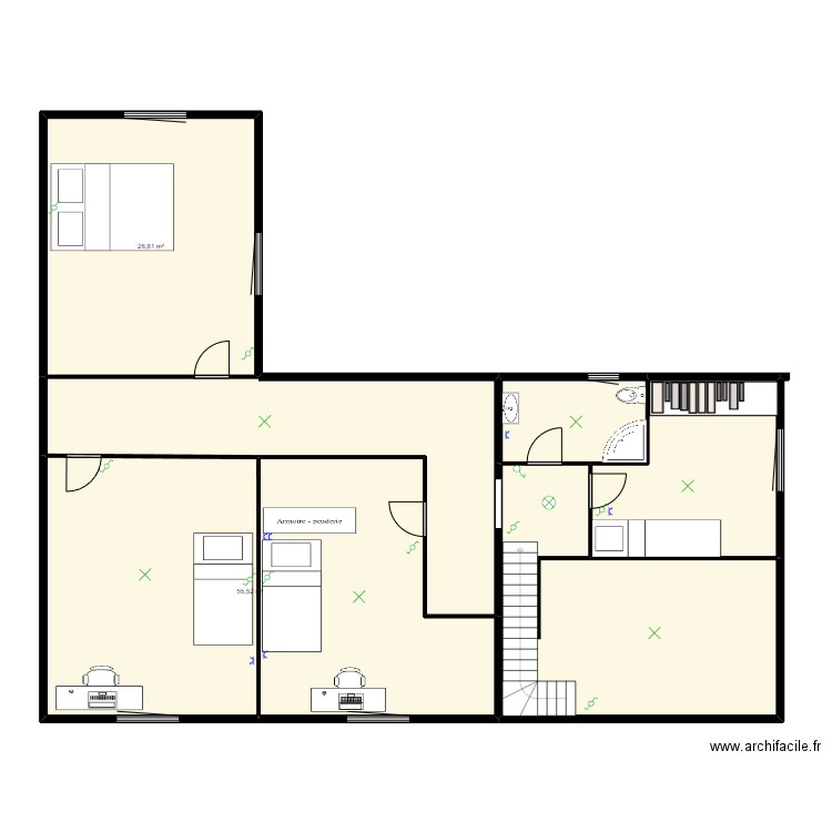 beriot étage . Plan de 6 pièces et 157 m2