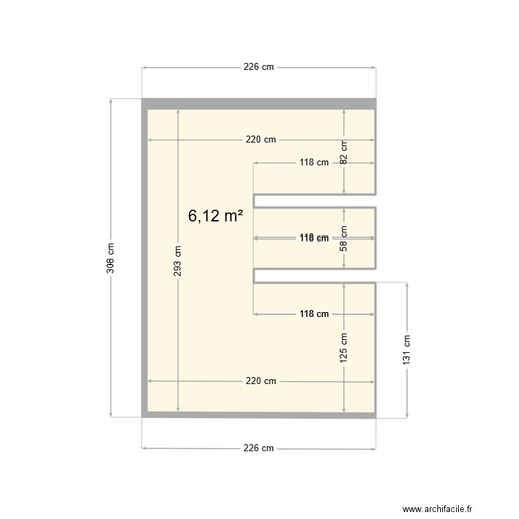 sdb cote. Plan de 1 pièce et 6 m2