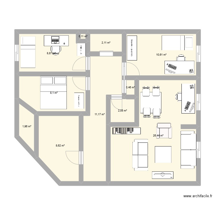 234. Plan de 11 pièces et 80 m2