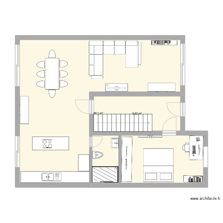 plan rdc futur. Plan de 2 pièces et 76 m2