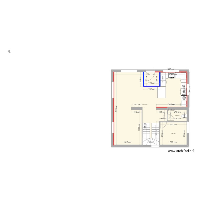 19 P Doumer RDC. Plan de 3 pièces et 66 m2