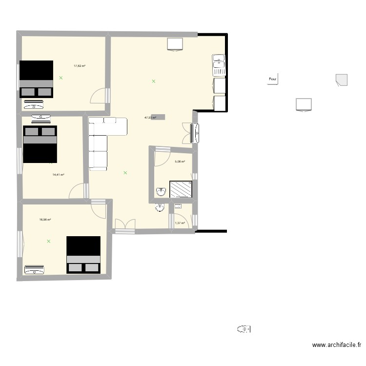 Sayada dek. Plan de 6 pièces et 104 m2