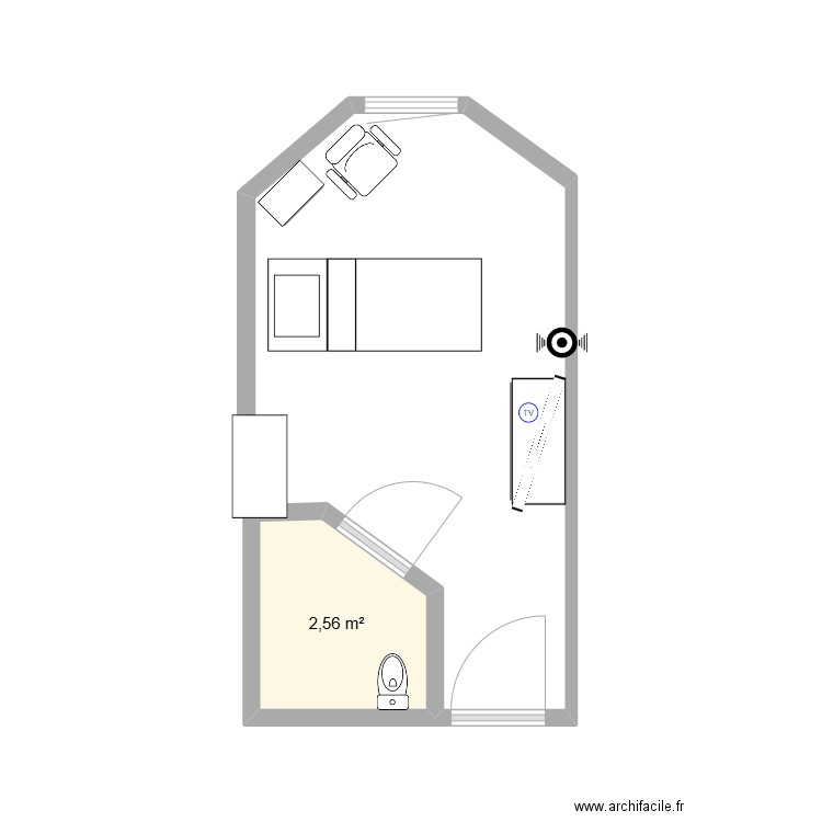 Chambre 227 Ehpad Floribunda. Plan de 1 pièce et 3 m2