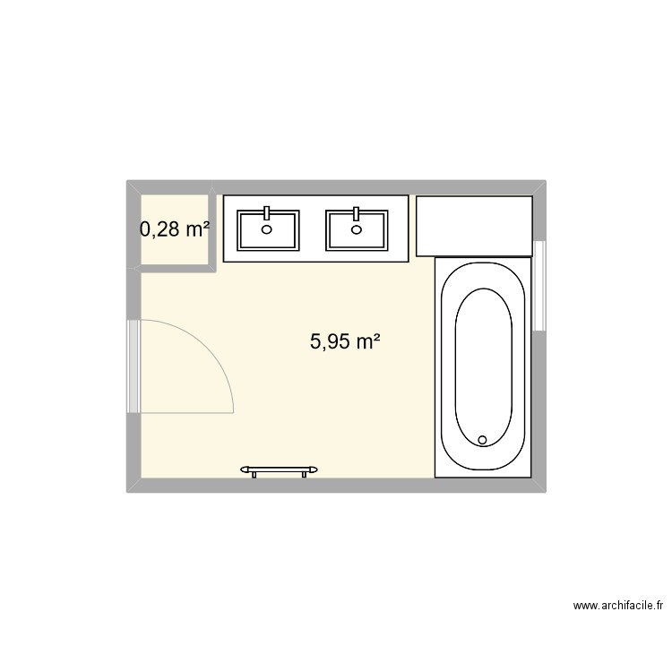 SDB . Plan de 2 pièces et 6 m2