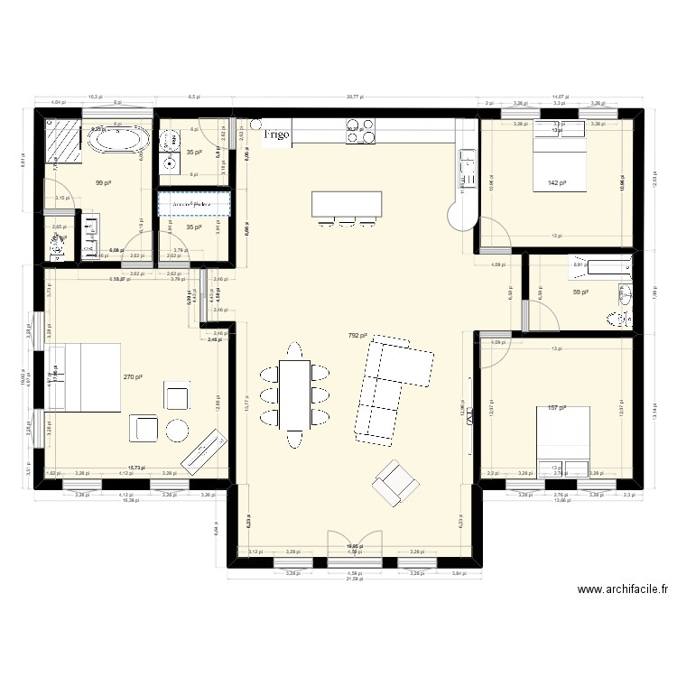 maison. Plan de 9 pièces et 149 m2