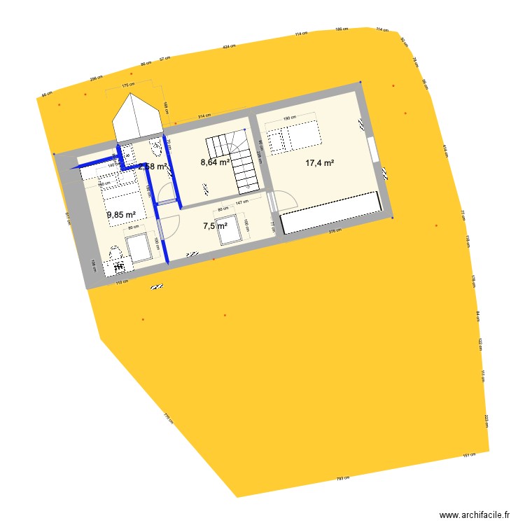 PRIEUX intérieur 1ER 1 bis eco ++. Plan de 5 pièces et 46 m2