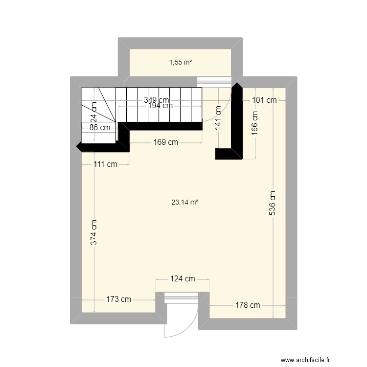 stage. Plan de 2 pièces et 25 m2