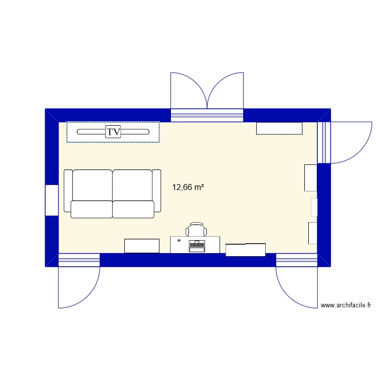 salon. Plan de 1 pièce et 13 m2