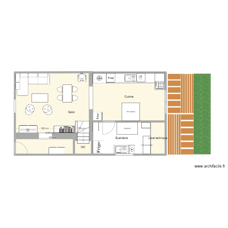 Rez de chaussée Attert. Plan de 7 pièces et 51 m2