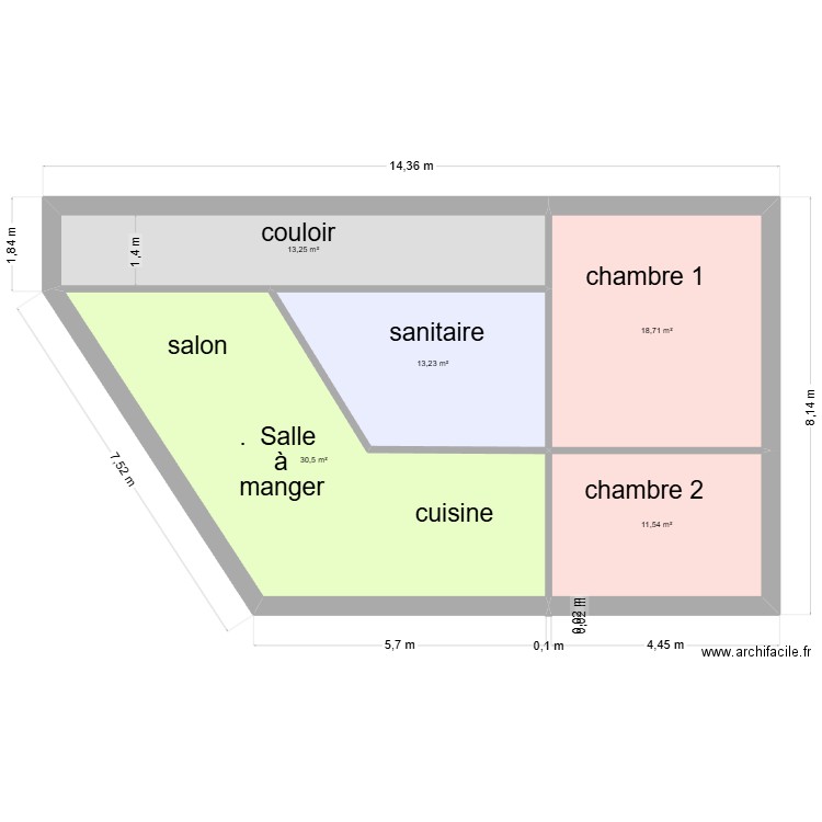 Maison sud 01. Plan de 5 pièces et 87 m2