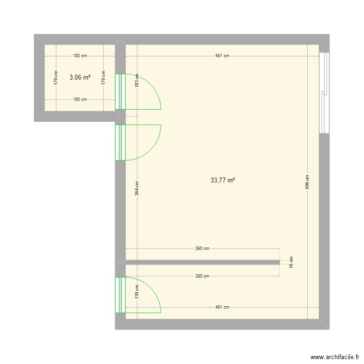 Buanderie Chapy Chapo. Plan de 2 pièces et 37 m2