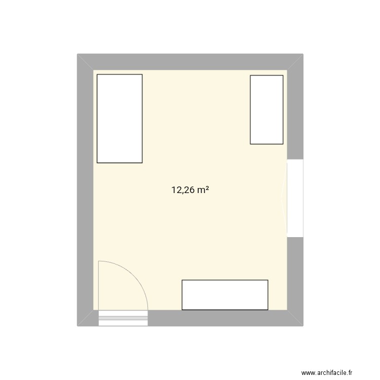 Chambre jaune. Plan de 1 pièce et 12 m2