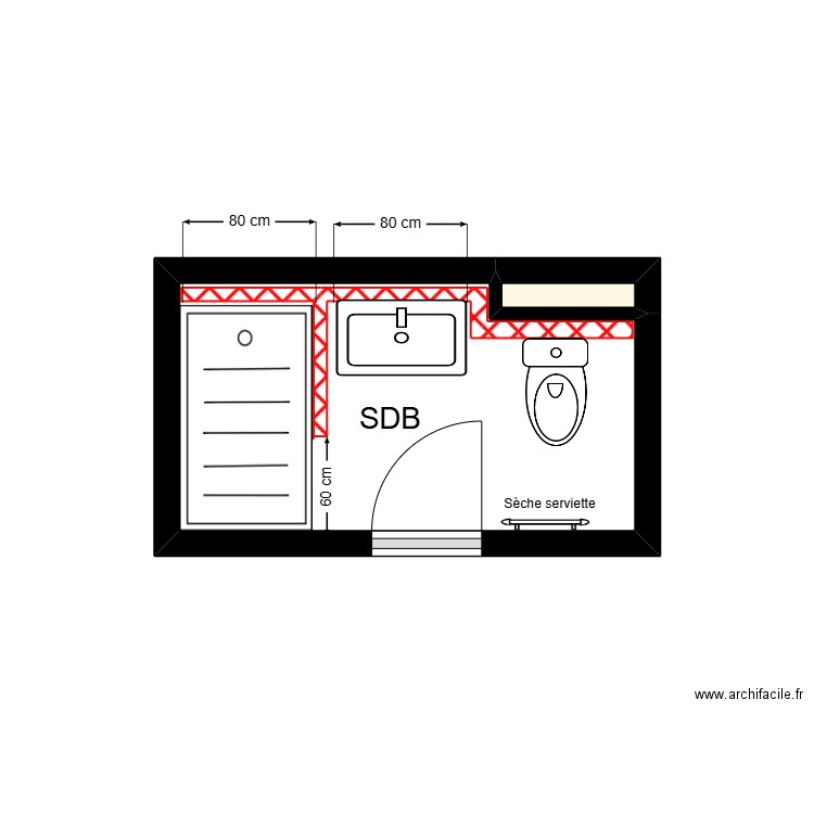 SORBIER SDB. Plan de 2 pièces et 4 m2